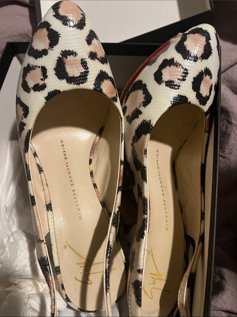 Giuseppe Zanotti Cream and Black Leopard Print Heels